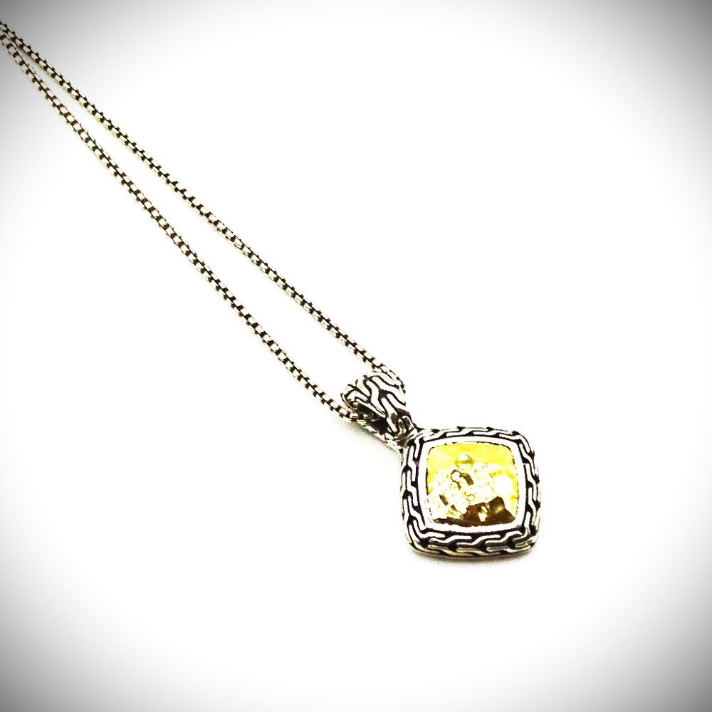 JOHN HARDY Chain Collection Sterling Silver 18K Gold Hammered Pendant Necklace - Picture 2 of 11